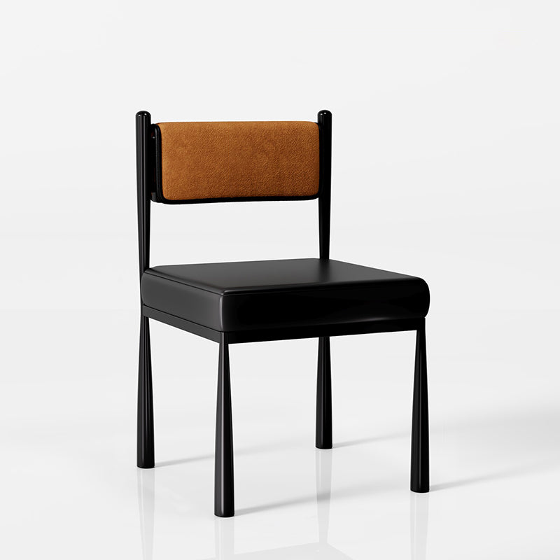 Contemporary Retro Square PU Leather Chenille Carbon Steel Dining Chair Backrest For Dining Room