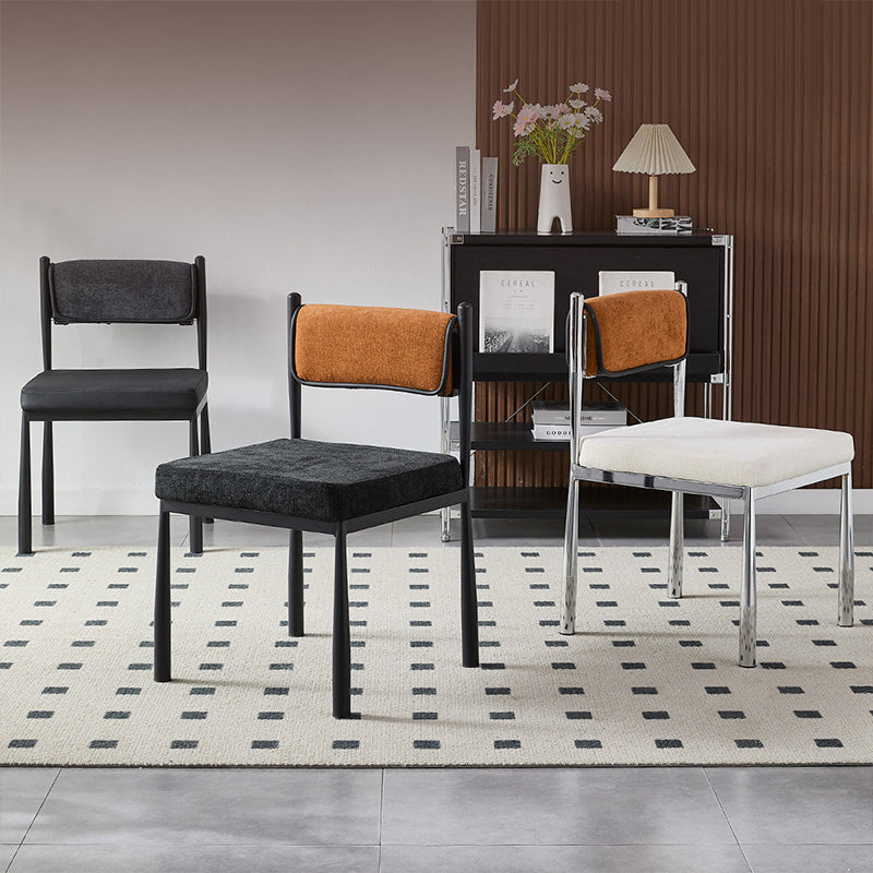 Contemporary Retro Square PU Leather Chenille Carbon Steel Dining Chair Backrest For Dining Room