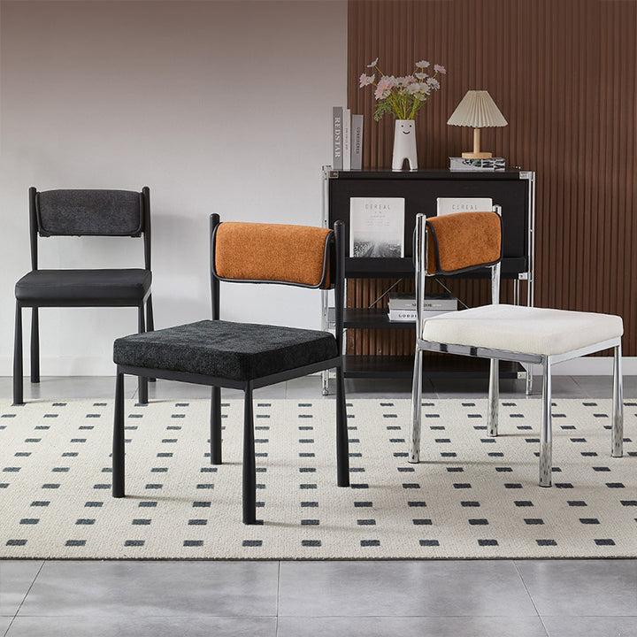 Contemporary Retro Square PU Leather Chenille Carbon Steel Dining Chair Backrest For Dining Room