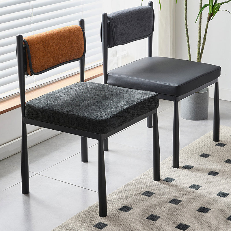Contemporary Retro Square PU Leather Chenille Carbon Steel Dining Chair Backrest For Dining Room