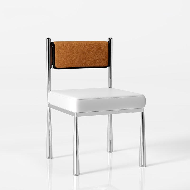 Contemporary Retro Square PU Leather Chenille Carbon Steel Dining Chair Backrest For Dining Room