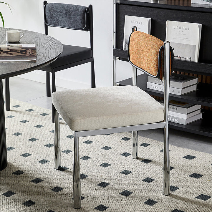 Contemporary Retro Square PU Leather Chenille Carbon Steel Dining Chair Backrest For Dining Room