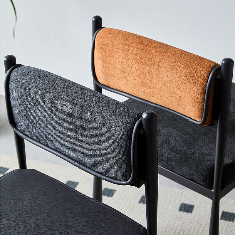 Contemporary Retro Square PU Leather Chenille Carbon Steel Dining Chair Backrest For Dining Room