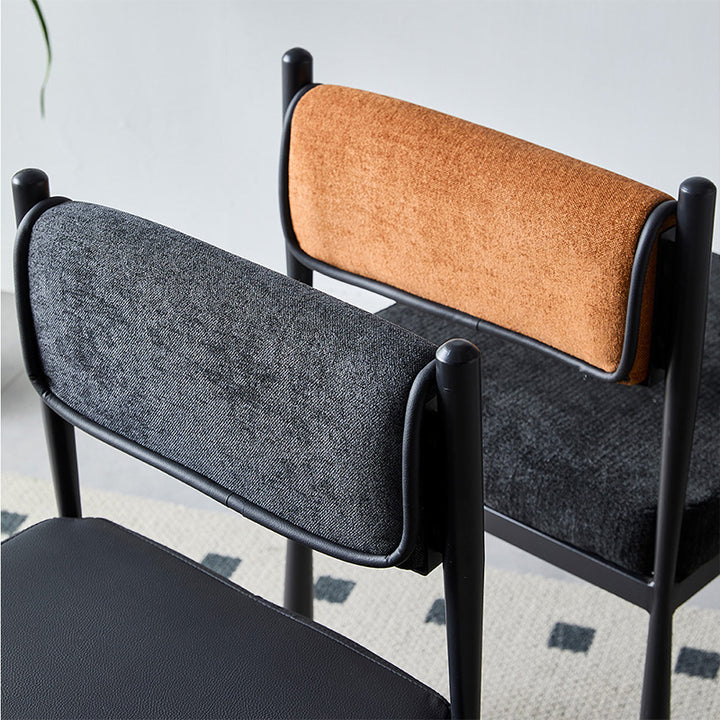 Contemporary Retro Square PU Leather Chenille Carbon Steel Dining Chair Backrest For Dining Room