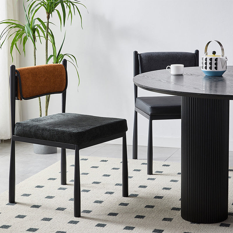 Contemporary Retro Square PU Leather Chenille Carbon Steel Dining Chair Backrest For Dining Room