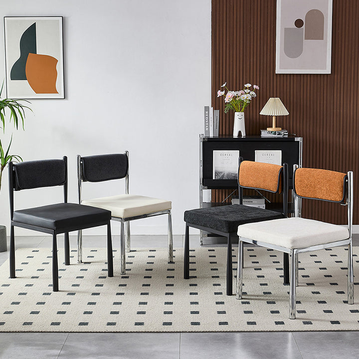 Contemporary Retro Square PU Leather Chenille Carbon Steel Dining Chair Backrest For Dining Room