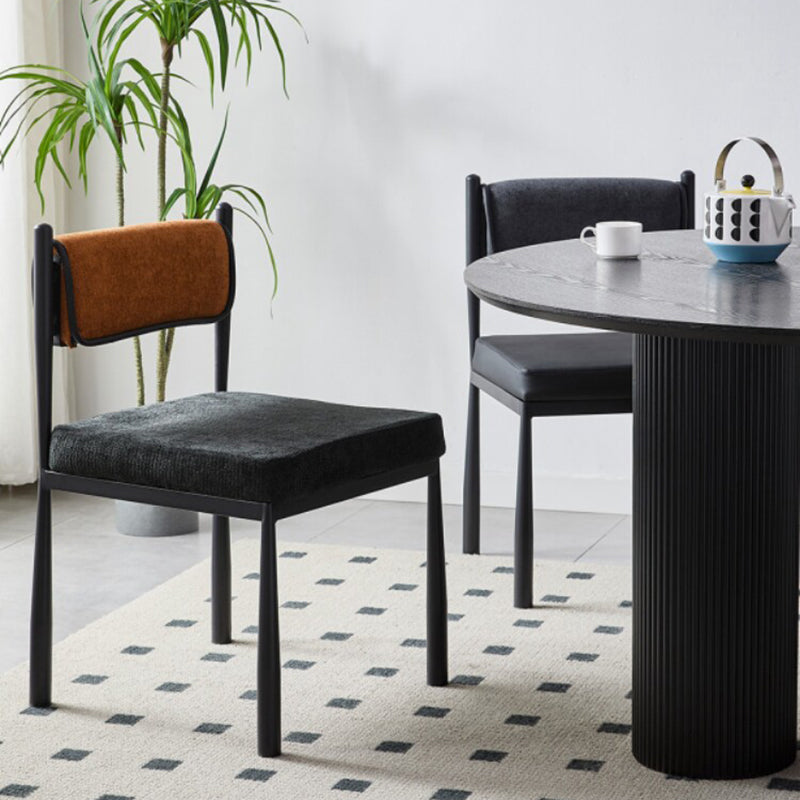 Contemporary Retro Square PU Leather Chenille Carbon Steel Dining Chair Backrest For Dining Room