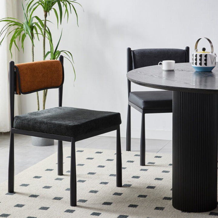 Contemporary Retro Square PU Leather Chenille Carbon Steel Dining Chair Backrest For Dining Room