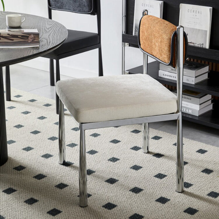 Contemporary Retro Square PU Leather Chenille Carbon Steel Dining Chair Backrest For Dining Room
