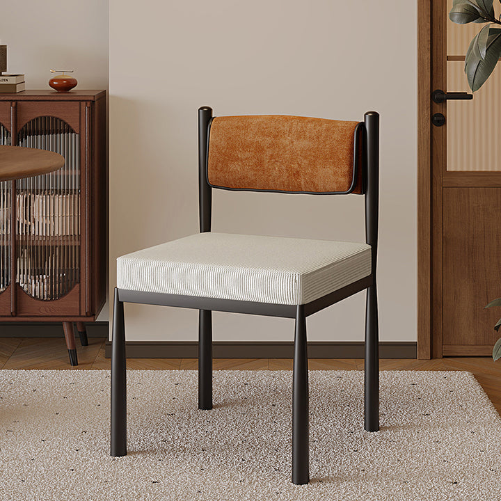 Contemporary Retro Square PU Leather Chenille Carbon Steel Dining Chair Backrest For Dining Room