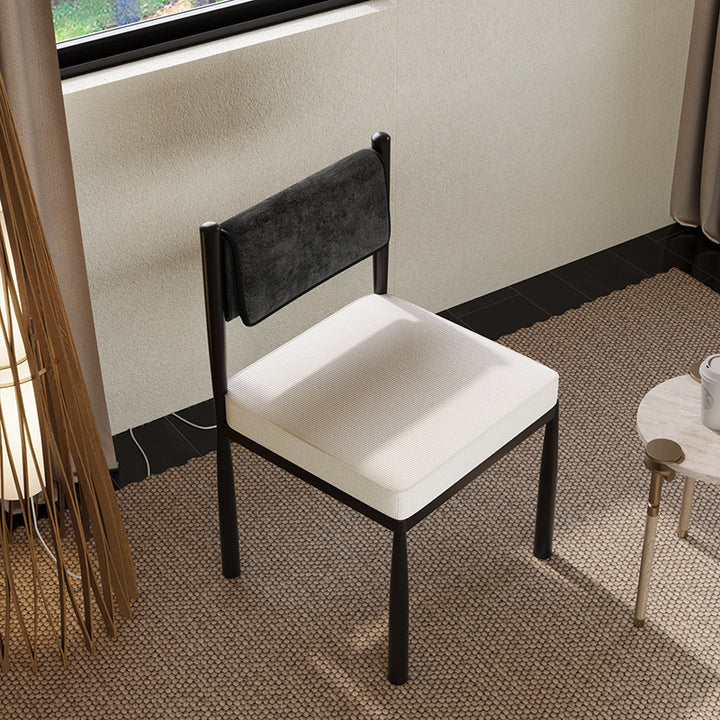 Contemporary Retro Square PU Leather Chenille Carbon Steel Dining Chair Backrest For Dining Room