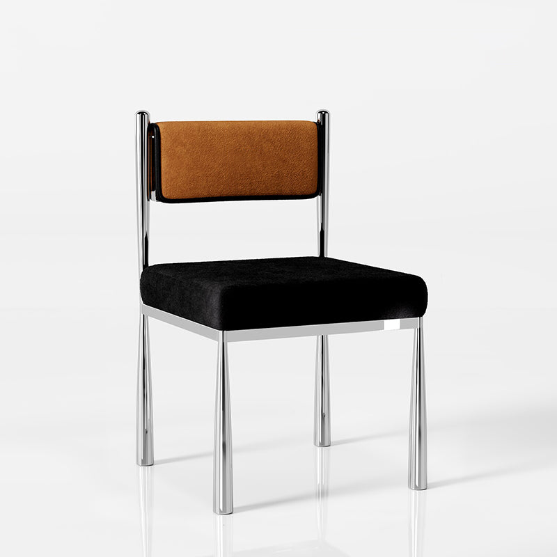 Contemporary Retro Square PU Leather Chenille Carbon Steel Dining Chair Backrest For Dining Room