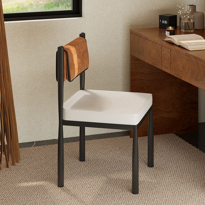 Contemporary Retro Square PU Leather Chenille Carbon Steel Dining Chair Backrest For Dining Room
