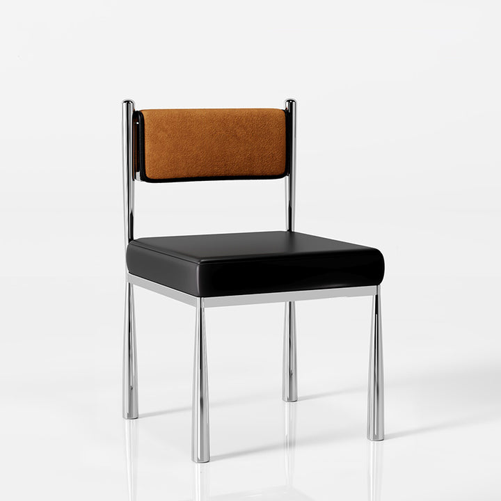 Contemporary Retro Square PU Leather Chenille Carbon Steel Dining Chair Backrest For Dining Room