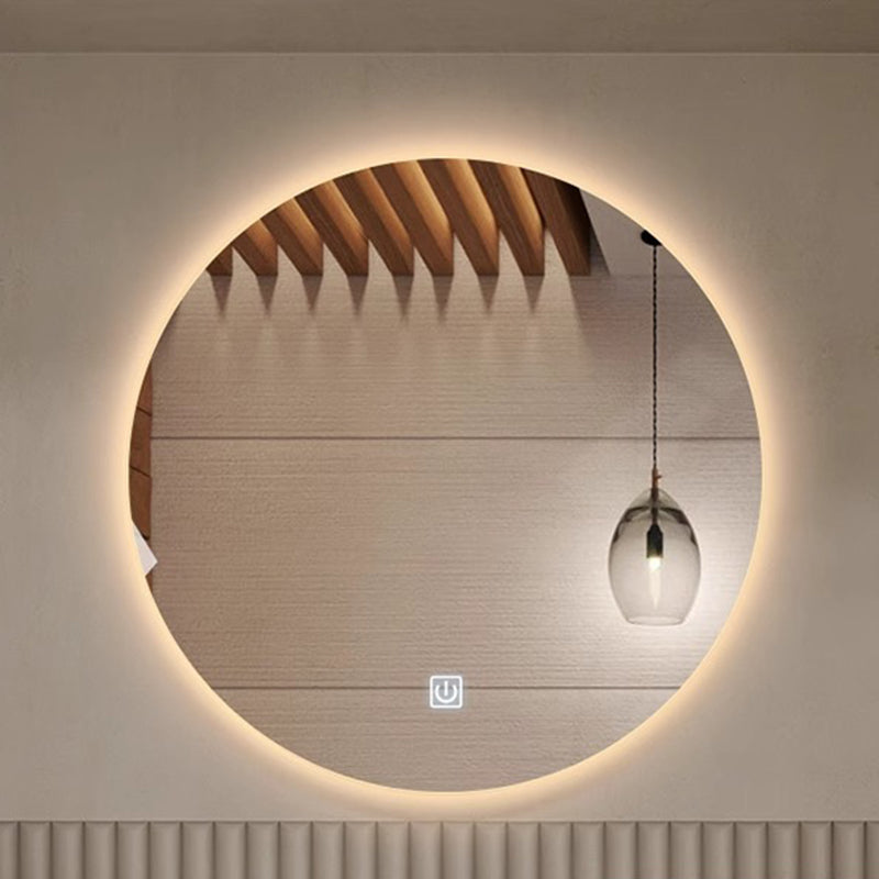 Modern Minimalist Round Glass LED Smart Wall Mirror Touch Sensor For Bathroom