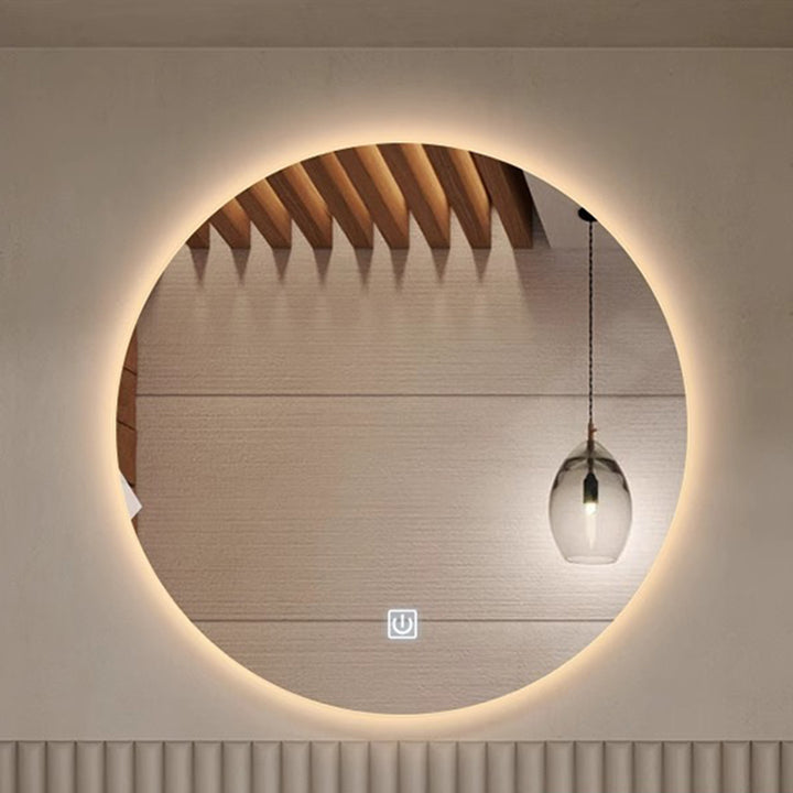 Modern Minimalist Round Glass LED Smart Wall Mirror Touch Sensor For Bathroom