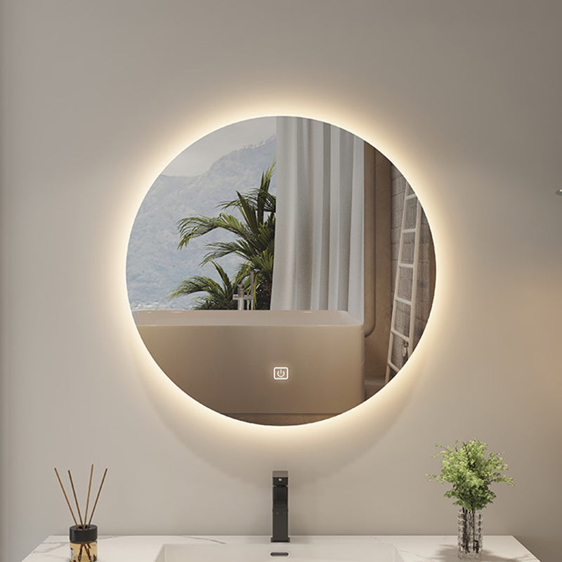 Modern Minimalist Round Glass LED Smart Wall Mirror Touch Sensor For Bathroom
