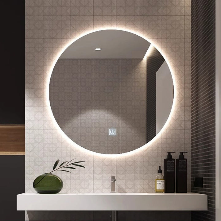 Modern Minimalist Round Glass LED Smart Wall Mirror Touch Sensor For Bathroom