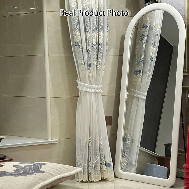 Contemporary Scandinavian Rounded Rectangle Glass MDF Velvet Fabric Full-Length Floor Mirror For Bedroom
