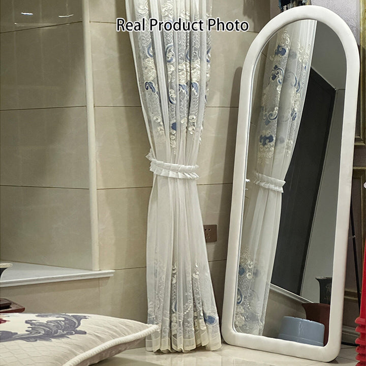 Contemporary Scandinavian Rounded Rectangle Glass MDF Velvet Fabric Full-Length Floor Mirror For Bedroom