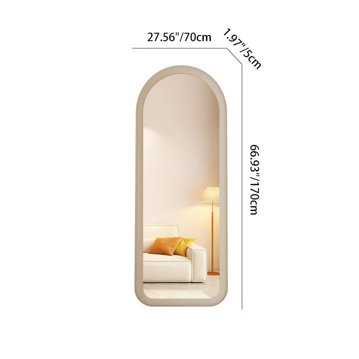 Contemporary Scandinavian Rounded Rectangle Glass MDF Velvet Fabric Full-Length Floor Mirror For Bedroom