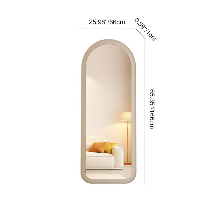 Contemporary Scandinavian Rounded Rectangle Glass MDF Velvet Fabric Full-Length Floor Mirror For Bedroom