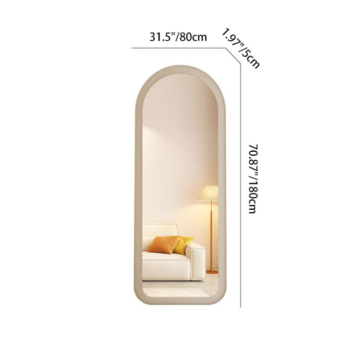 Contemporary Scandinavian Rounded Rectangle Glass MDF Velvet Fabric Full-Length Floor Mirror For Bedroom