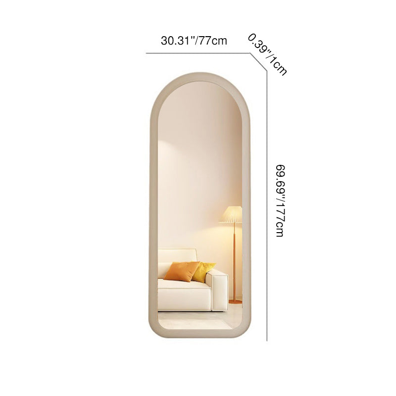 Contemporary Scandinavian Rounded Rectangle Glass MDF Velvet Fabric Full-Length Floor Mirror For Bedroom
