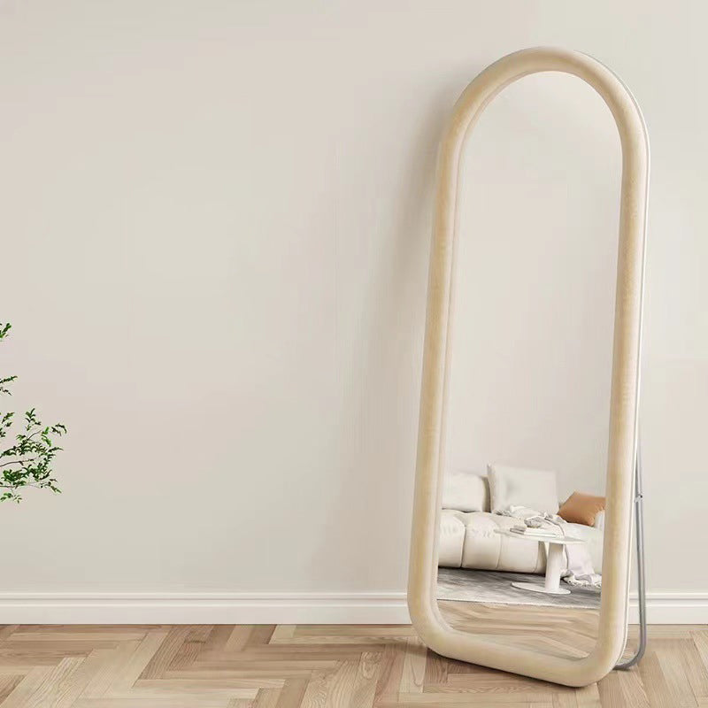 Contemporary Scandinavian Rounded Rectangle Glass MDF Velvet Fabric Full-Length Floor Mirror For Bedroom
