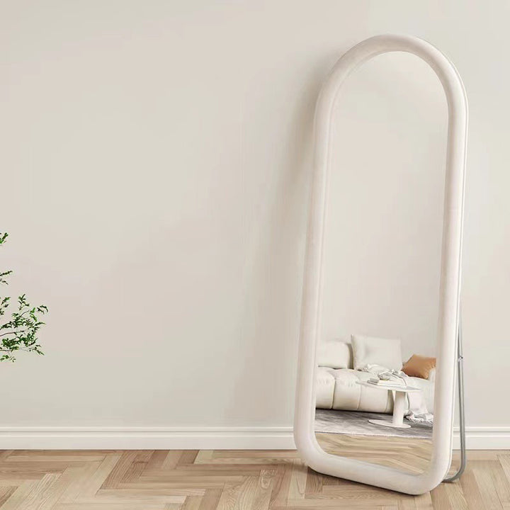 Contemporary Scandinavian Rounded Rectangle Glass MDF Velvet Fabric Full-Length Floor Mirror For Bedroom