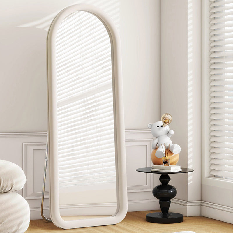 Contemporary Scandinavian Rounded Rectangle Glass MDF Velvet Fabric Full-Length Floor Mirror For Bedroom