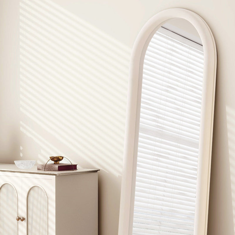 Contemporary Scandinavian Rounded Rectangle Glass MDF Velvet Fabric Full-Length Floor Mirror For Bedroom