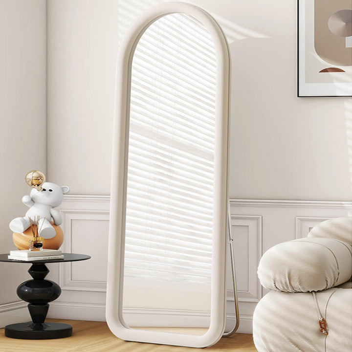 Contemporary Scandinavian Rounded Rectangle Glass MDF Velvet Fabric Full-Length Floor Mirror For Bedroom