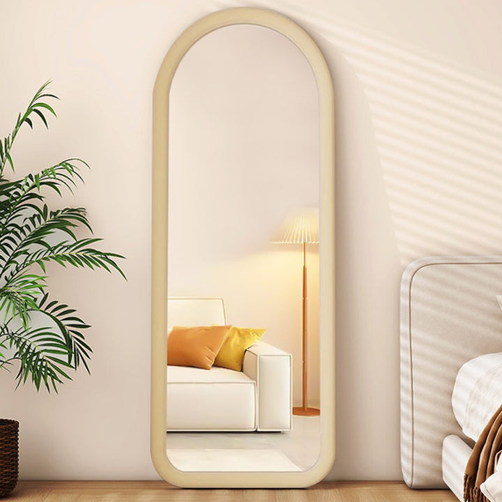 Contemporary Scandinavian Rounded Rectangle Glass MDF Velvet Fabric Full-Length Floor Mirror For Bedroom