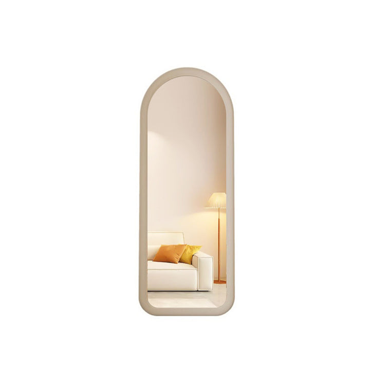 Contemporary Scandinavian Rounded Rectangle Glass MDF Velvet Fabric Full-Length Floor Mirror For Bedroom