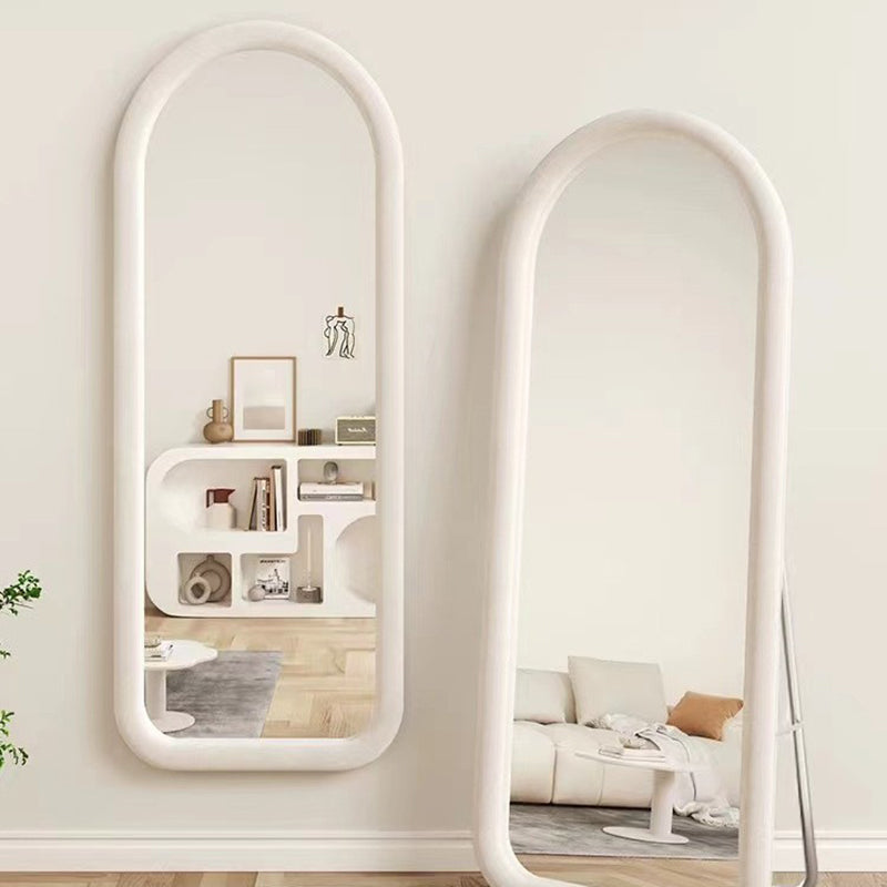 Contemporary Scandinavian Rounded Rectangle Glass MDF Velvet Fabric Full-Length Floor Mirror For Bedroom
