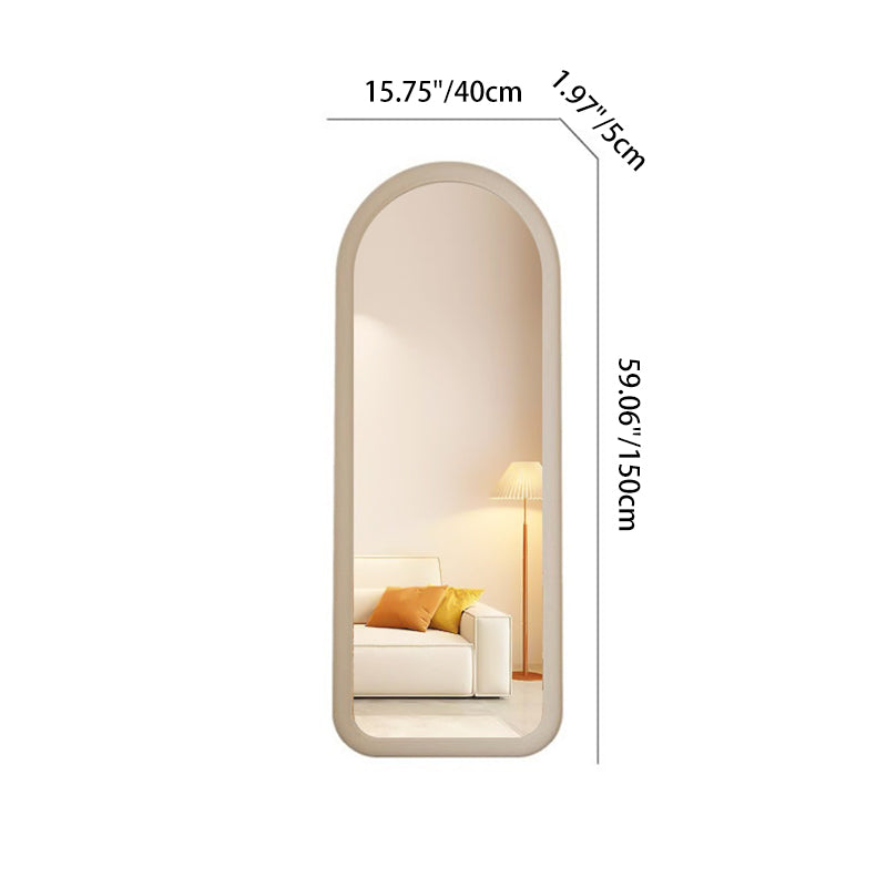 Contemporary Scandinavian Rounded Rectangle Glass MDF Velvet Fabric Full-Length Floor Mirror For Bedroom