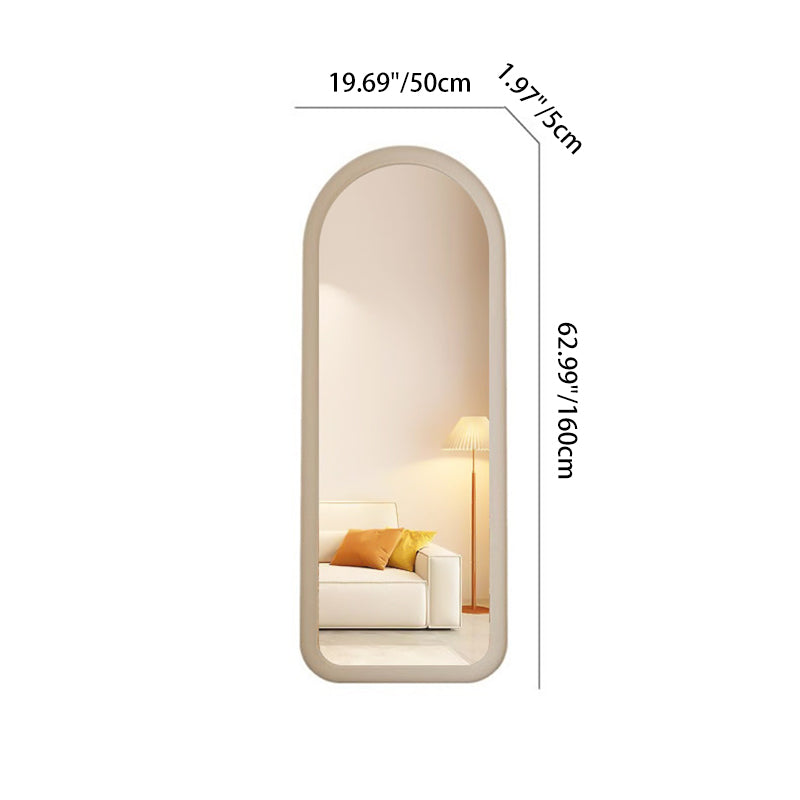 Contemporary Scandinavian Rounded Rectangle Glass MDF Velvet Fabric Full-Length Floor Mirror For Bedroom