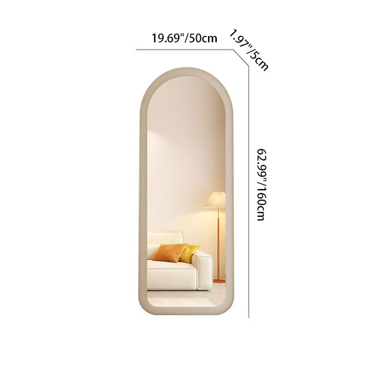 Contemporary Scandinavian Rounded Rectangle Glass MDF Velvet Fabric Full-Length Floor Mirror For Bedroom