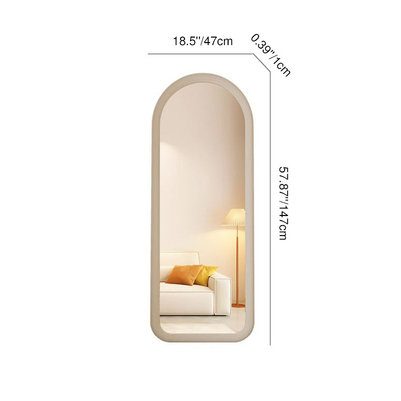 Contemporary Scandinavian Rounded Rectangle Glass MDF Velvet Fabric Full-Length Floor Mirror For Bedroom