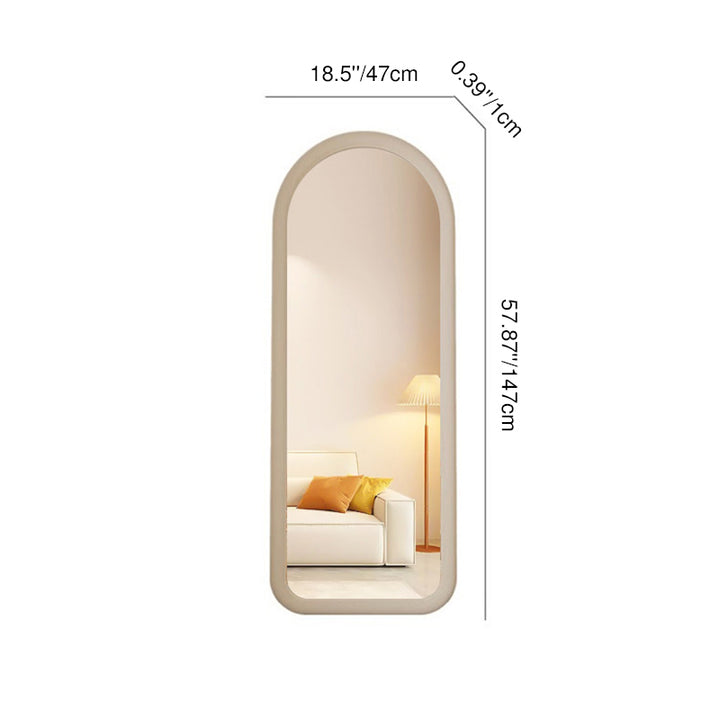 Contemporary Scandinavian Rounded Rectangle Glass MDF Velvet Fabric Full-Length Floor Mirror For Bedroom