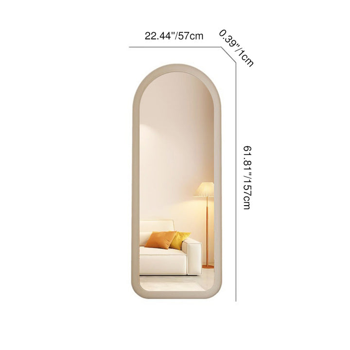 Contemporary Scandinavian Rounded Rectangle Glass MDF Velvet Fabric Full-Length Floor Mirror For Bedroom