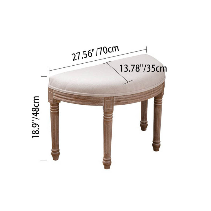 Traditional French Semicircle Rubberwood Linen Fabric Velvet Synthetic Fabric Upholstered Backless Armless Vanity Stool For Bedroom