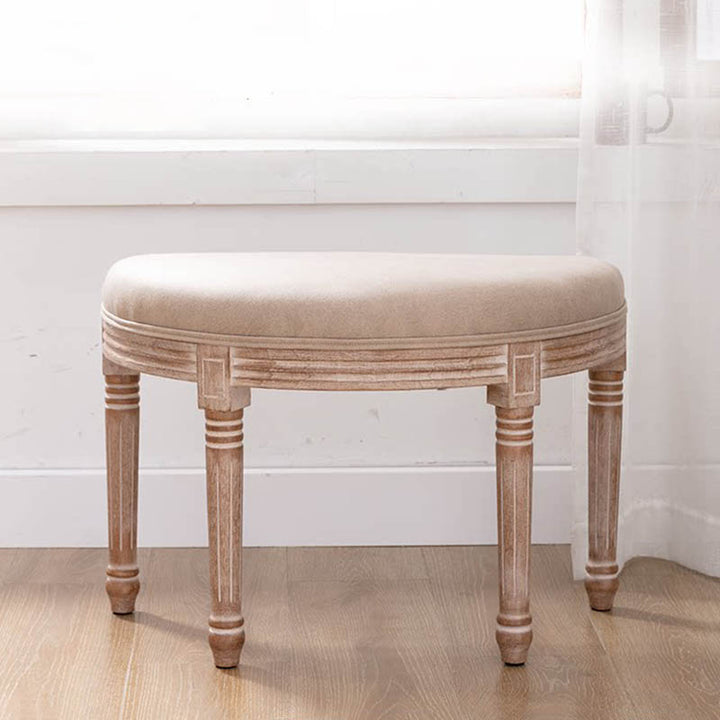 Traditional French Semicircle Rubberwood Linen Fabric Velvet Synthetic Fabric Upholstered Backless Armless Vanity Stool For Bedroom