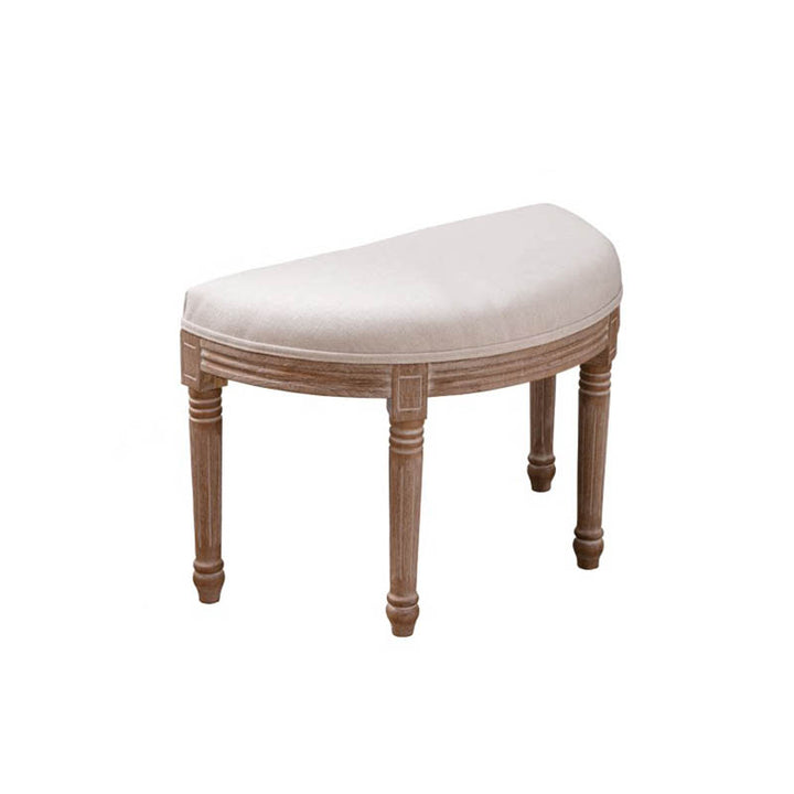 Traditional French Semicircle Rubberwood Linen Fabric Velvet Synthetic Fabric Upholstered Backless Armless Vanity Stool For Bedroom