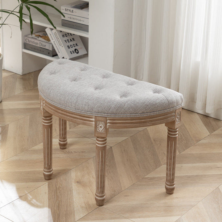 Traditional French Semicircle Rubberwood Linen Fabric Velvet Synthetic Fabric Upholstered Backless Armless Vanity Stool For Bedroom