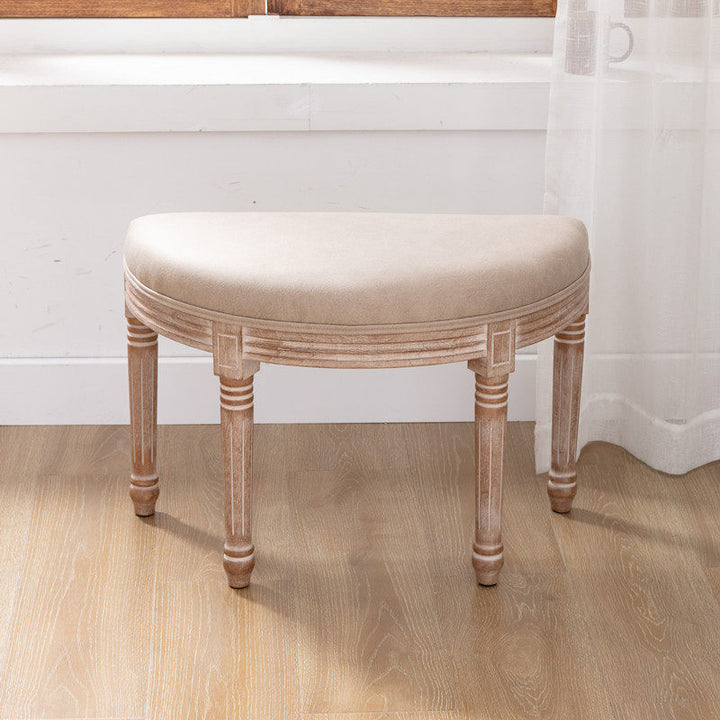 Traditional French Semicircle Rubberwood Linen Fabric Velvet Synthetic Fabric Upholstered Backless Armless Vanity Stool For Bedroom