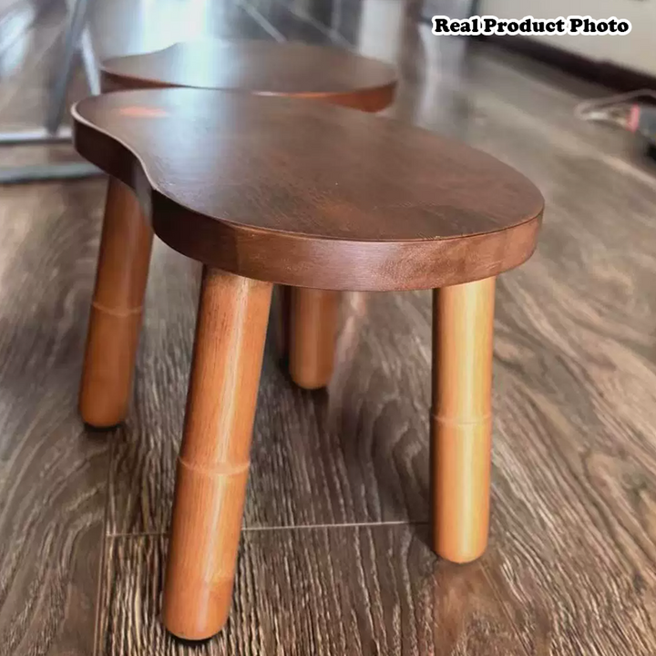 Contemporary Scandinavian Rubberwood Kids Clover Shape Square Curved Low Stool Backless For Living Room