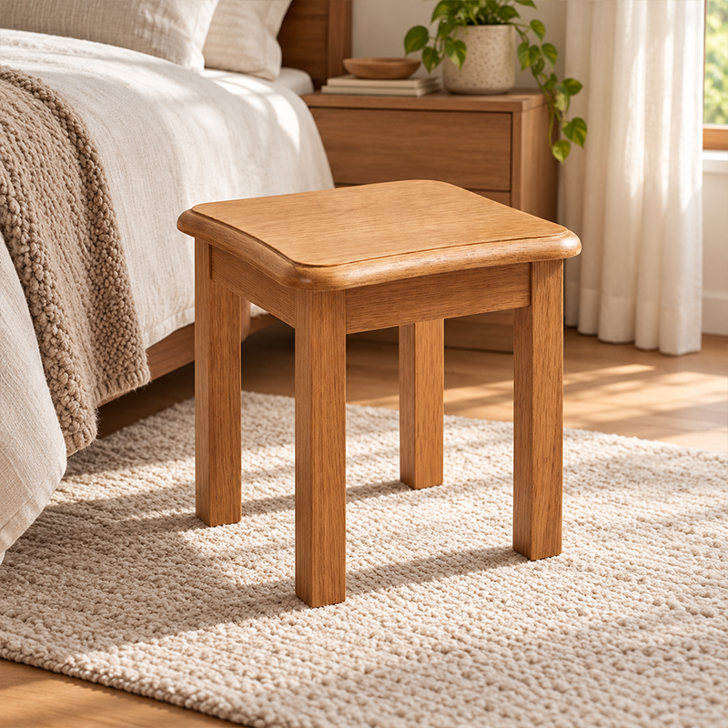 Contemporary Scandinavian Rubberwood Kids Clover Shape Square Curved Low Stool Backless For Living Room