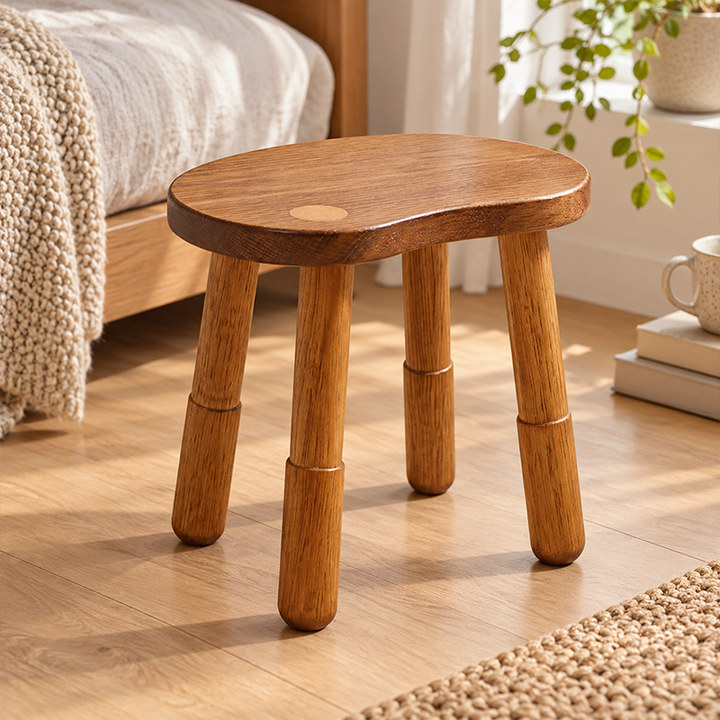 Contemporary Scandinavian Rubberwood Kids Clover Shape Square Curved Low Stool Backless For Living Room